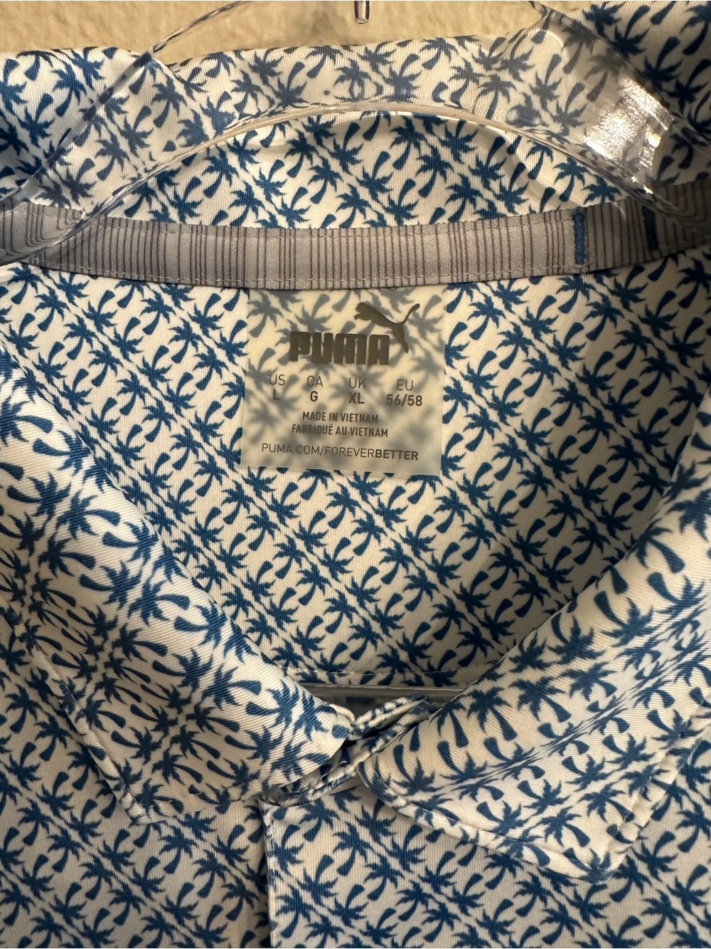 Puma Blue Palm Tree Patterned Performance Polo Shirt - Picture 4 of 5